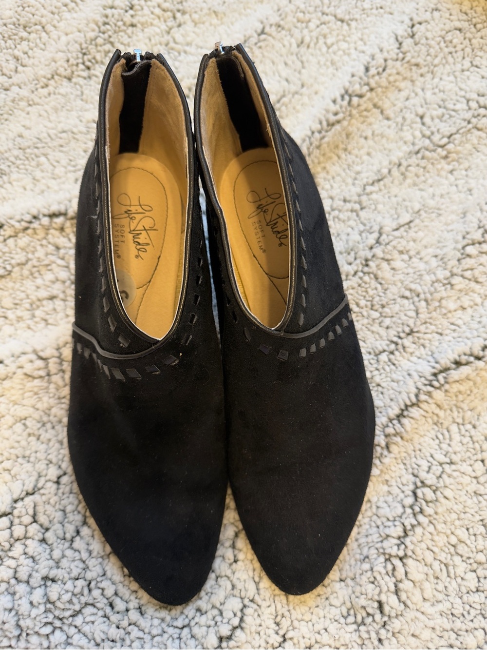 Life Stride Black Suede Pointed Ankle Booties